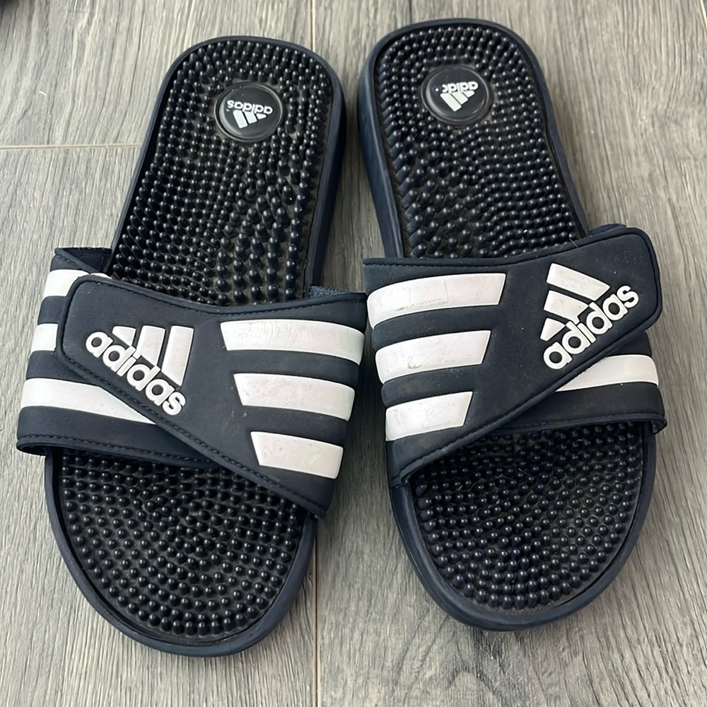 adidas Men’s Black Slide Sandals with White Stripes